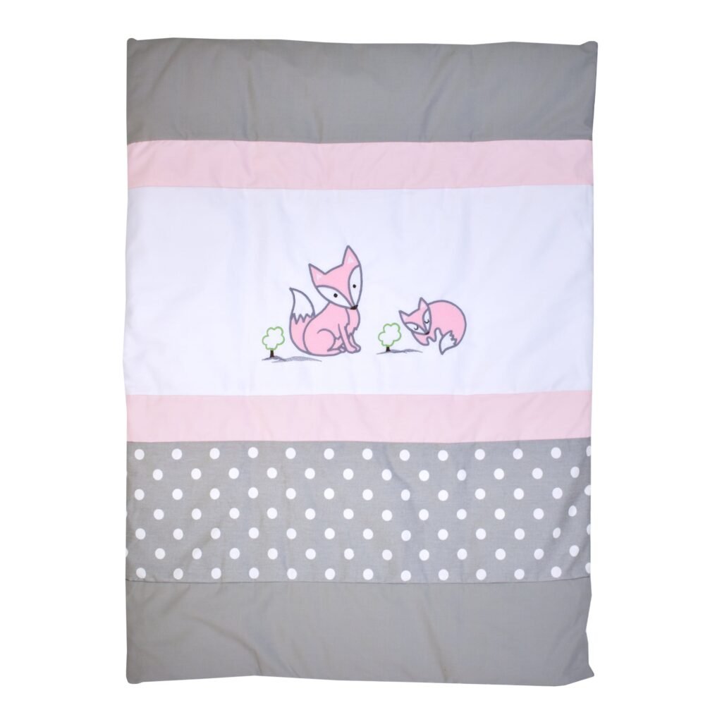 Boobeyeh baby bedding set - 7-piece Canadian cotton with polka dot and fox design in pink