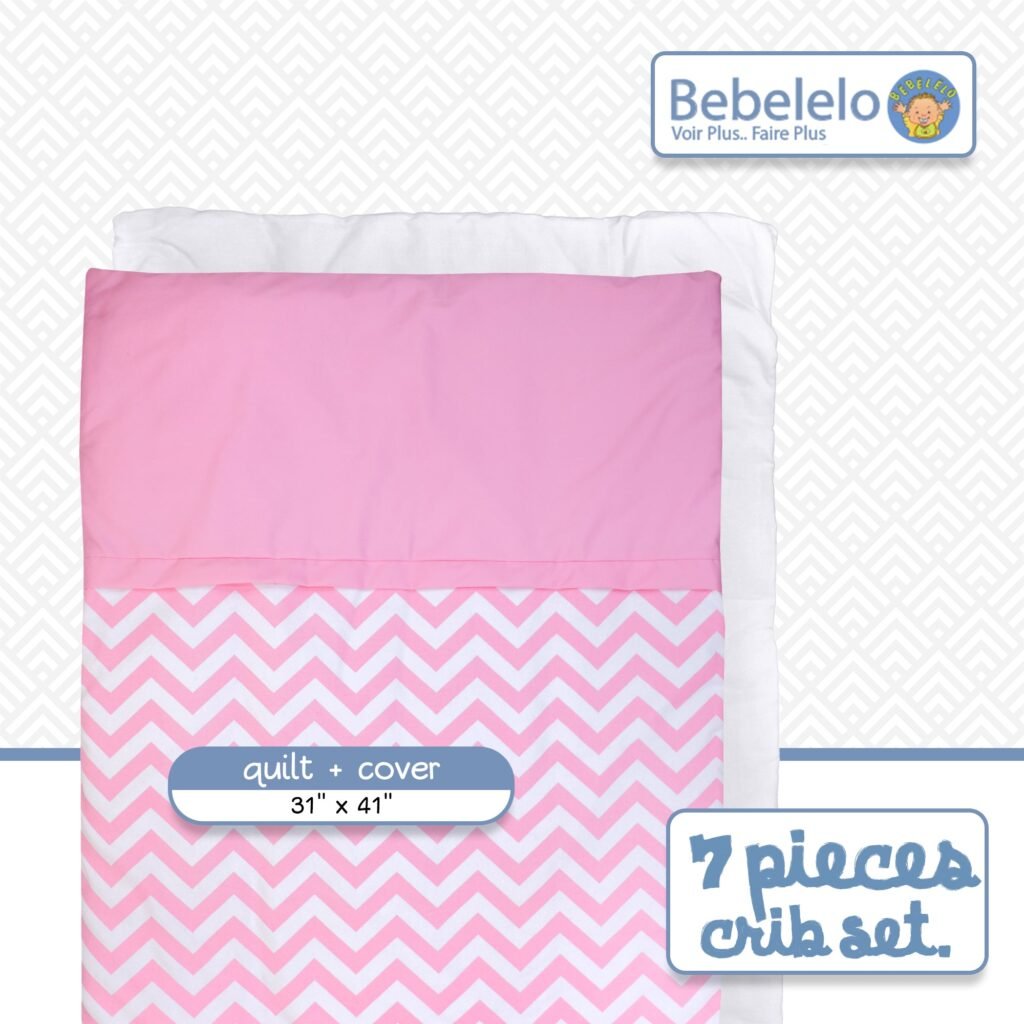 Boobeyeh 5-piece chevron zigzag pink baby bedding set - perfect for baby girls