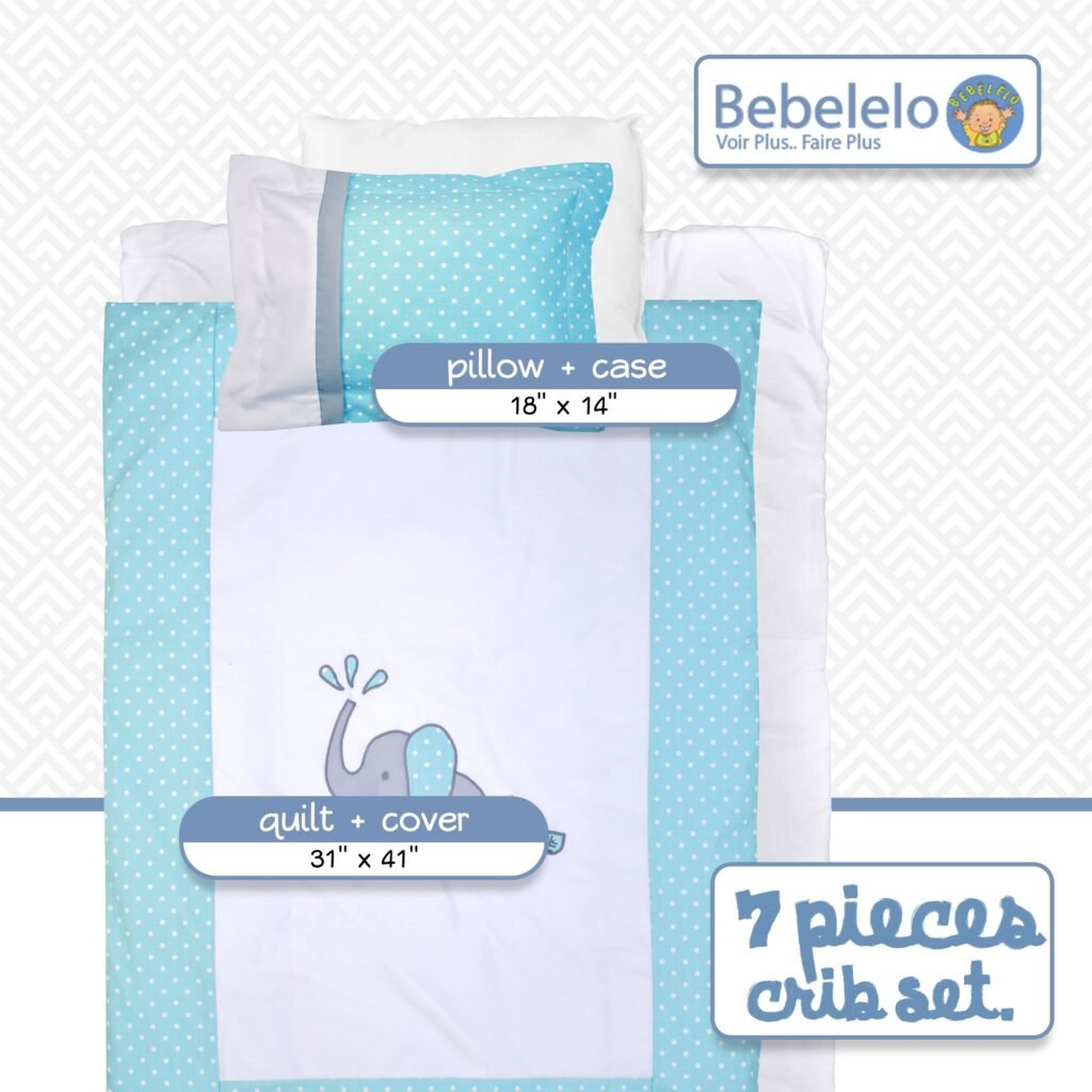 Boobeyeh 7-piece elephant polka dot baby bedding set - cozy nursery essentials