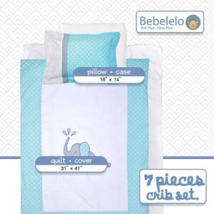 Boobeyeh 7-piece elephant polka dot baby bedding set - cozy nursery essentials