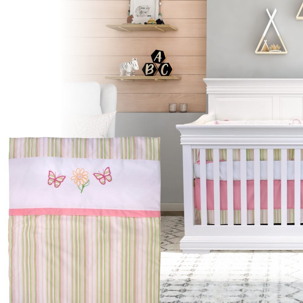 Boobeyeh 5-piece baby bedding set - pink butterfly design for a charming nursery