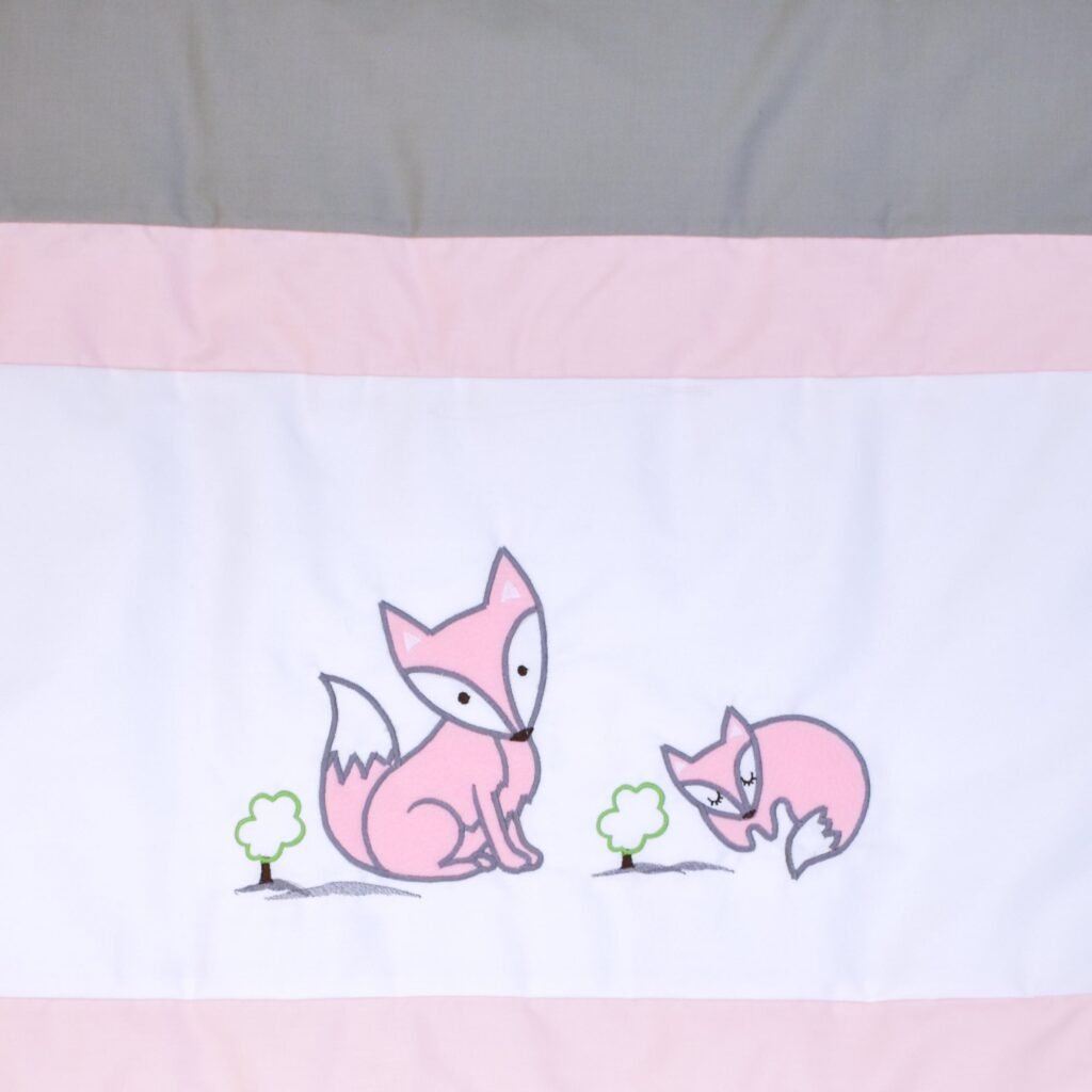 Boobeyeh baby bedding set - 7-piece Canadian cotton with polka dot and fox design in pink
