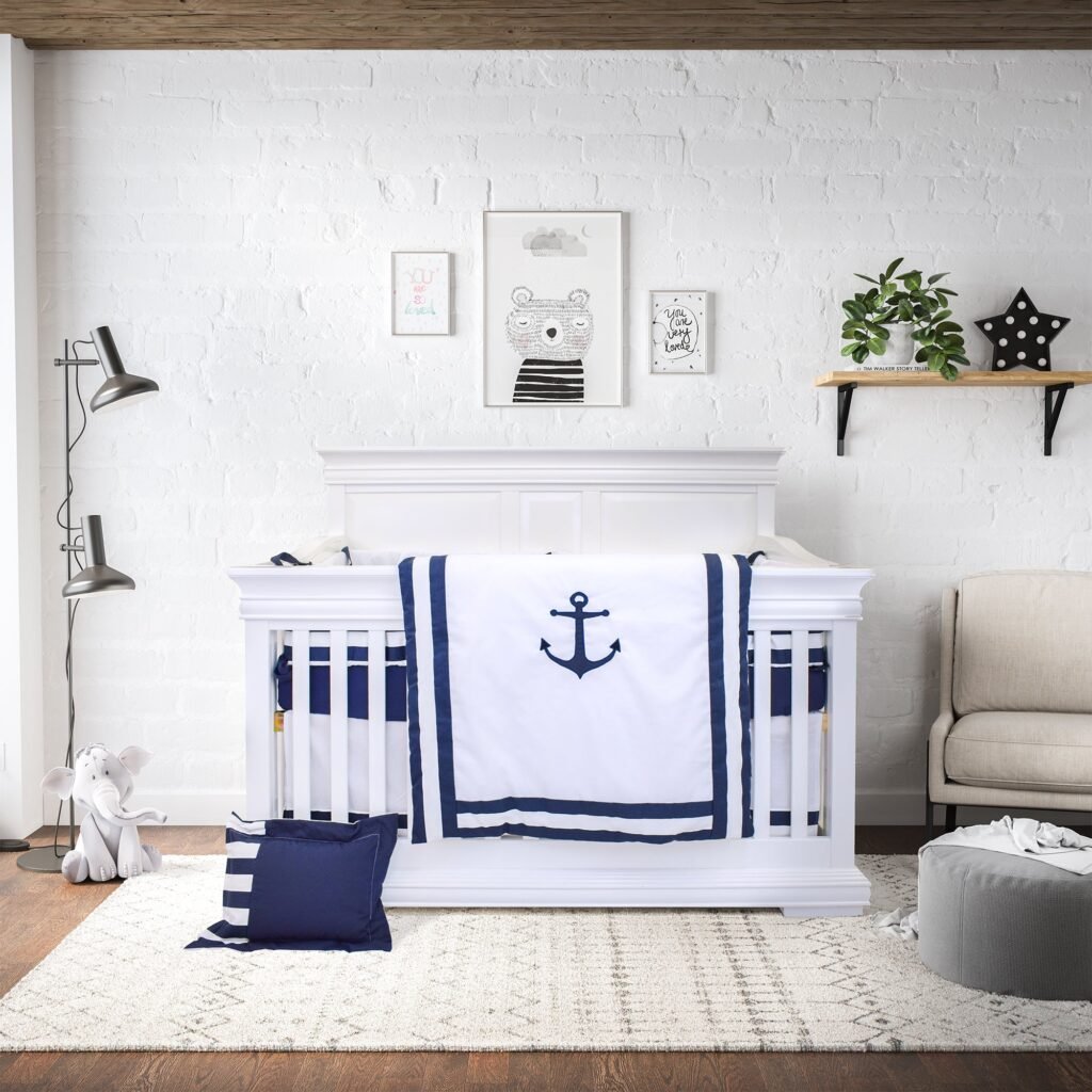 Arrow white and blue baby boy bedding set - cozy nursery essentials