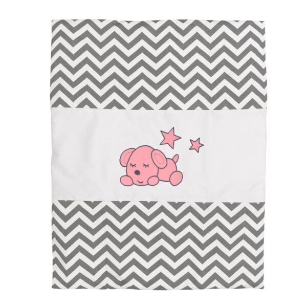 Boobeyeh baby bedding set for girls - zigzag pattern with baby dog embroidery - Image 7