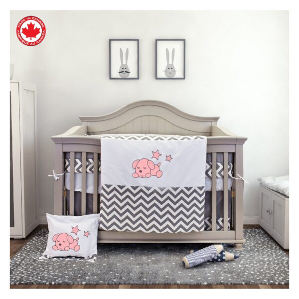 Boobeyeh baby bedding set for girls - zigzag pattern with baby dog embroidery - Image 15