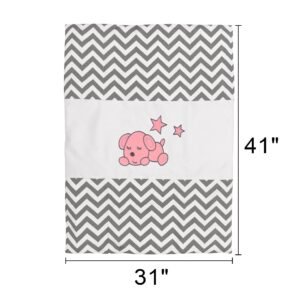 Boobeyeh baby bedding set for girls - zigzag pattern with baby dog embroidery