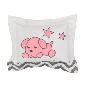 Boobeyeh baby bedding set for girls - zigzag pattern with baby dog embroidery