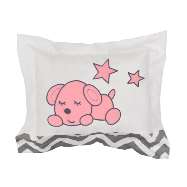 Boobeyeh baby bedding set for girls - zigzag pattern with baby dog embroidery - Image 9