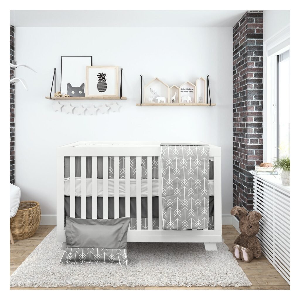 Boobeyeh 7-piece unisex arrow baby bedding set in gray