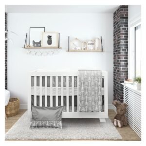 Boobeyeh 7-piece unisex arrow baby bedding set in gray