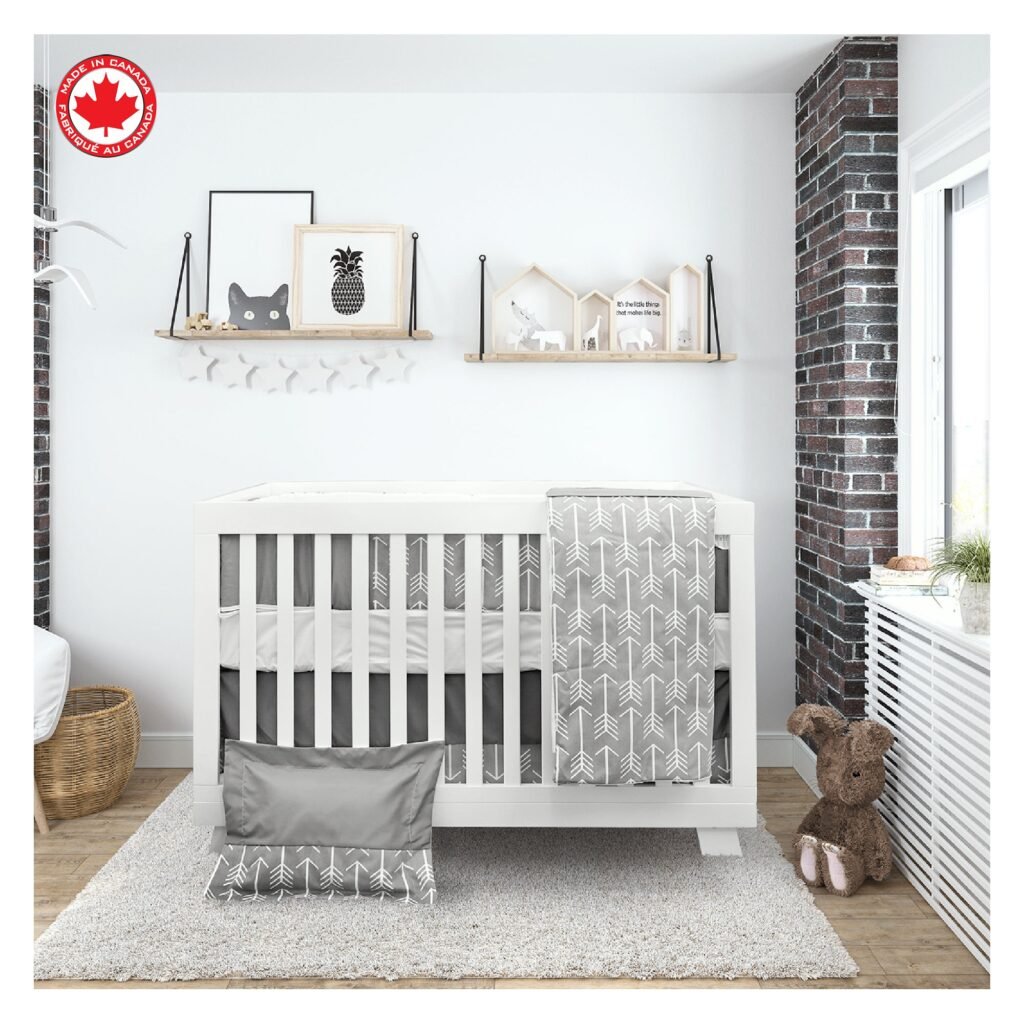 Boobeyeh 7-piece unisex arrow baby bedding set in gray