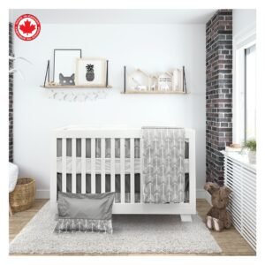 Boobeyeh 7-piece unisex arrow baby bedding set in gray