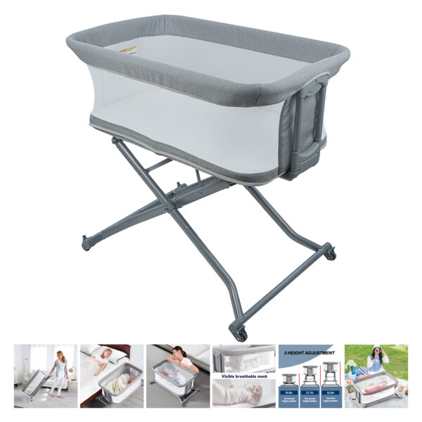 Borncerella 2-in-1 bassinet for newborns – adjustable - portable - gray - Image 3