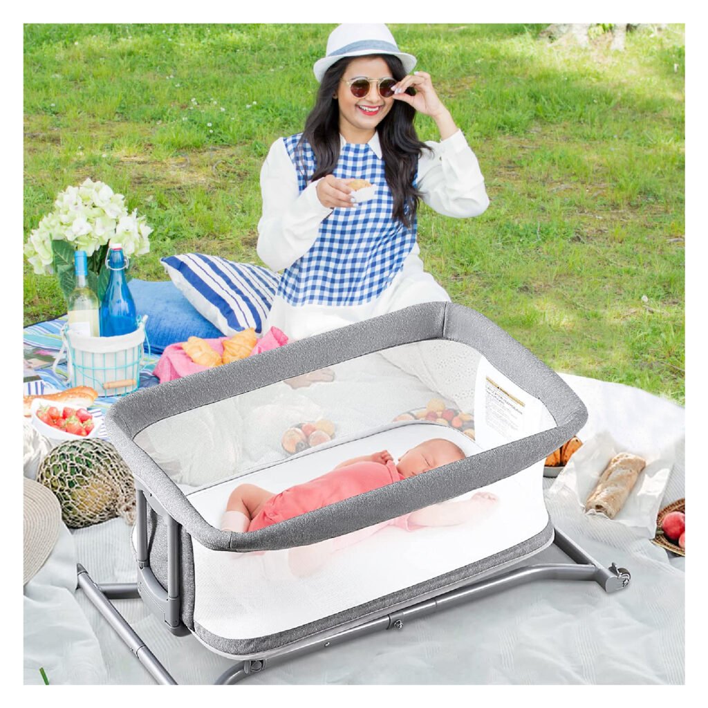 Borncerella 2-in-1 bassinet for newborns – adjustable - portable - gray