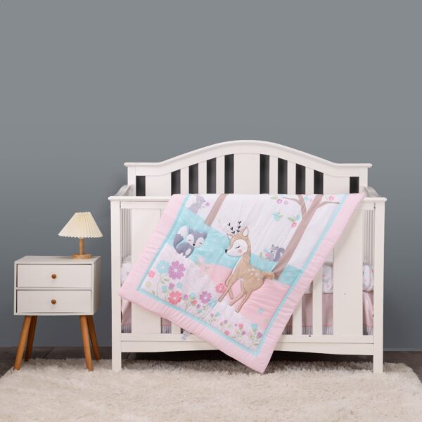 Boobeyeh reindeer-themed 5-piece crib baby bedding set. - Image 2