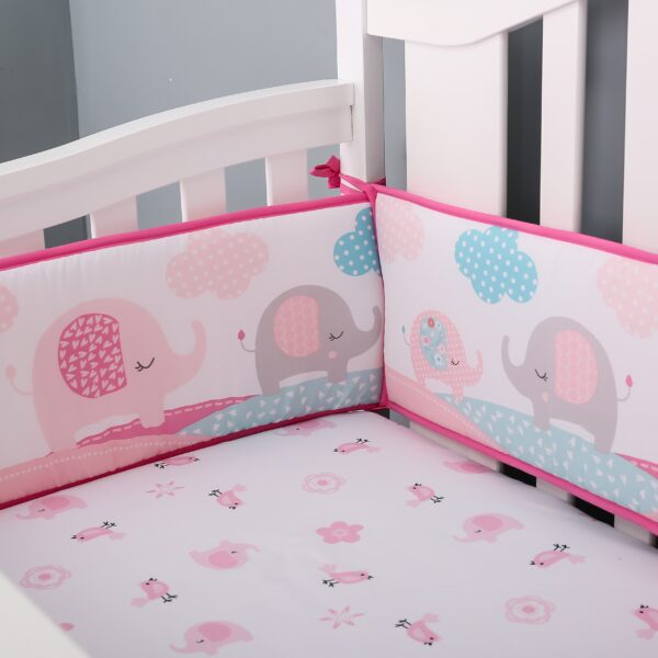 Boobeyeh 5-piece pink, elephant crib bedding set - Image 2