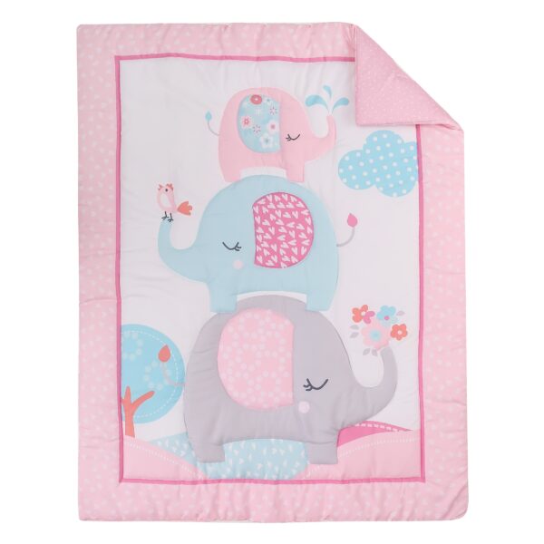 Boobeyeh 5-piece pink, elephant crib bedding set - Image 3