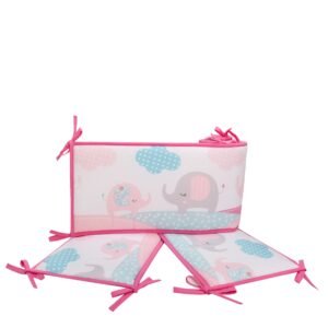 Boobeyeh 5-piece pink, elephant crib bedding set