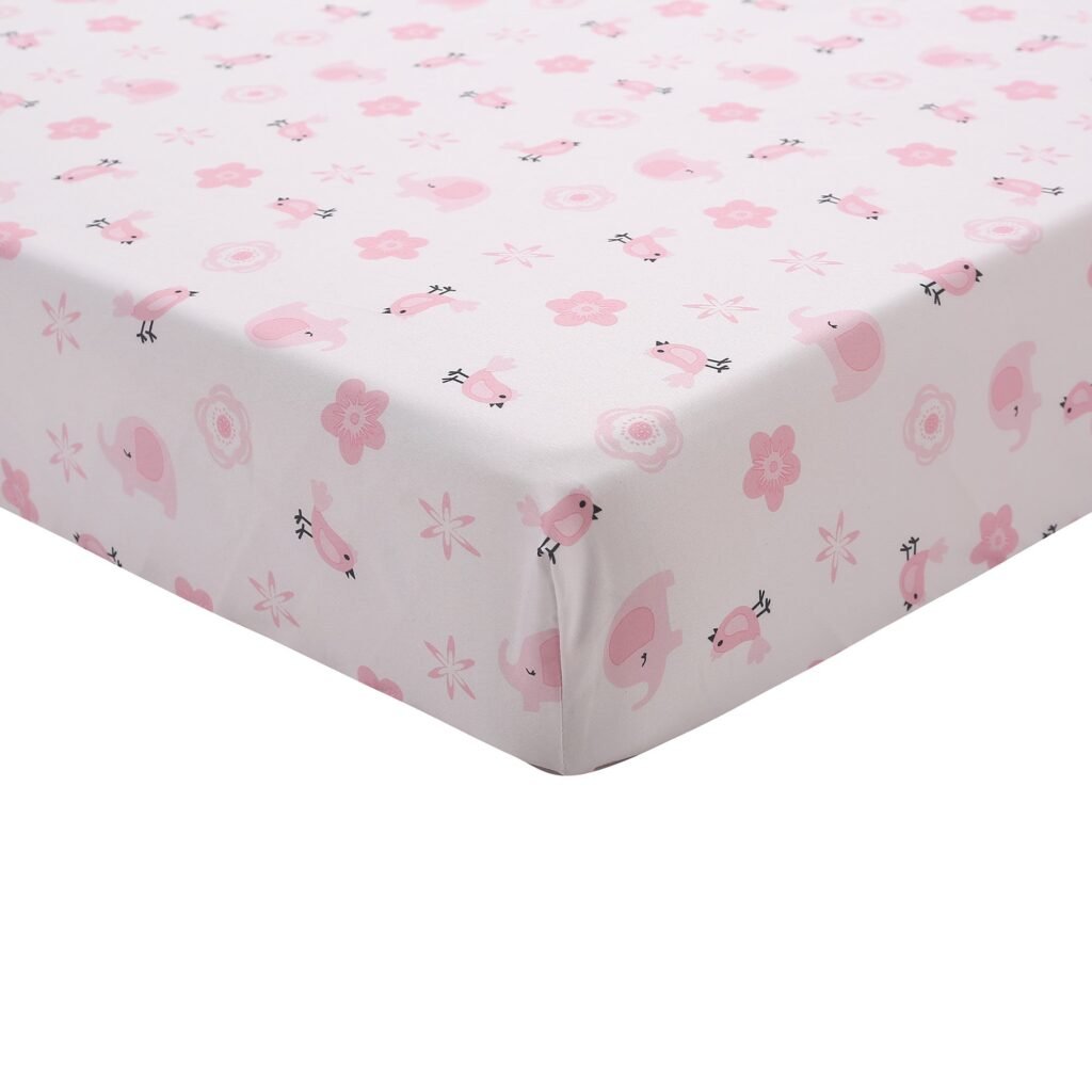 Boobeyeh 5-piece pink, elephant crib bedding set