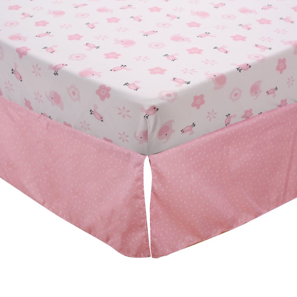 Boobeyeh 5-piece pink, elephant crib bedding set