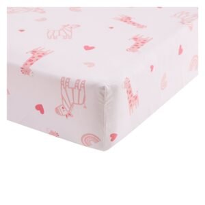 5-piece crib bedding set with giraffe theme, pink sheet for new born.
