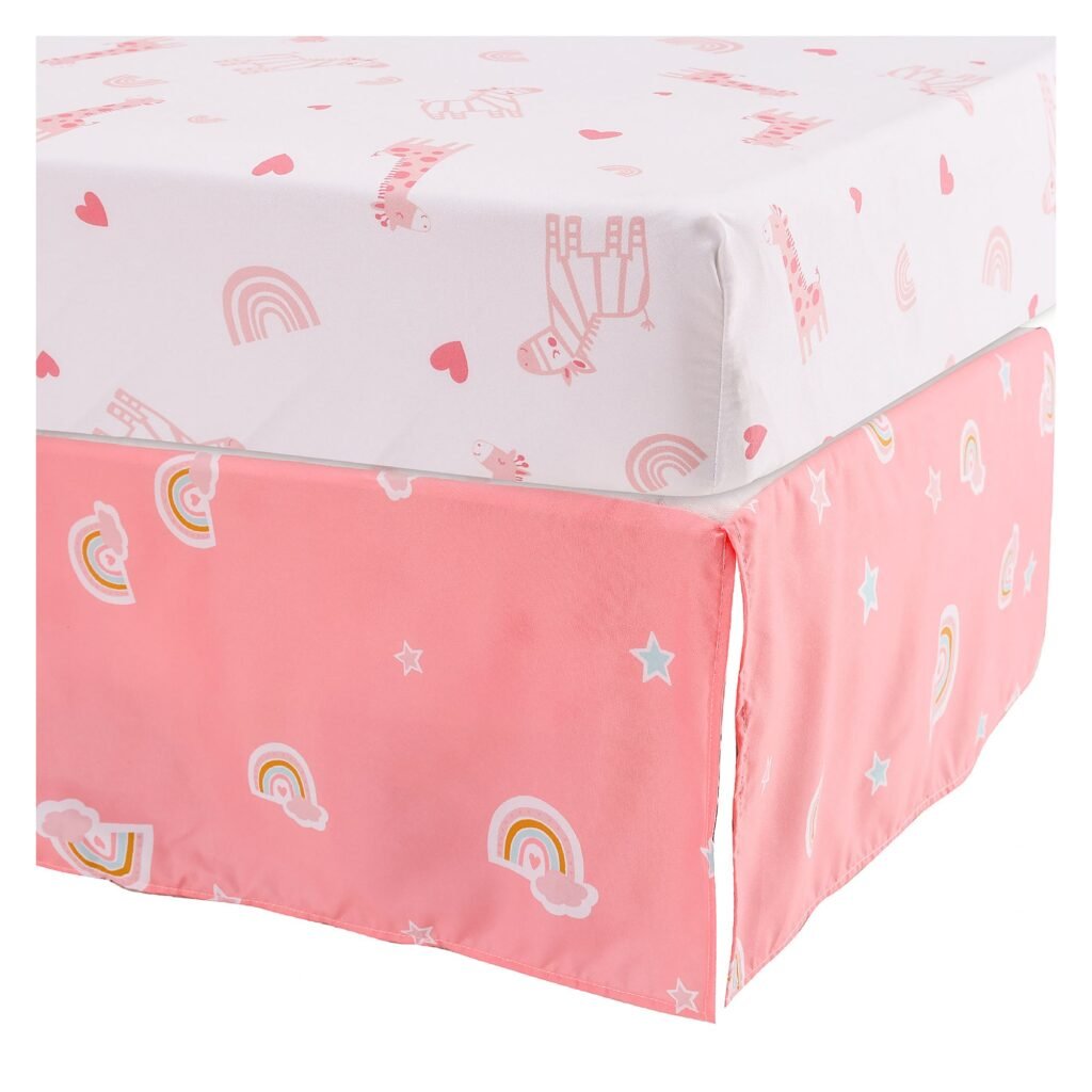 5-piece crib bedding set with giraffe theme, pink sheet for new born.