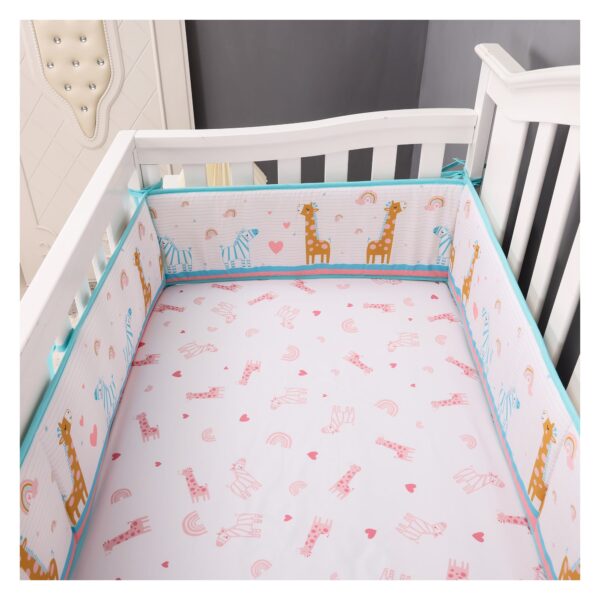 5-piece crib bedding set with giraffe theme, pink sheet for new born. - Image 3