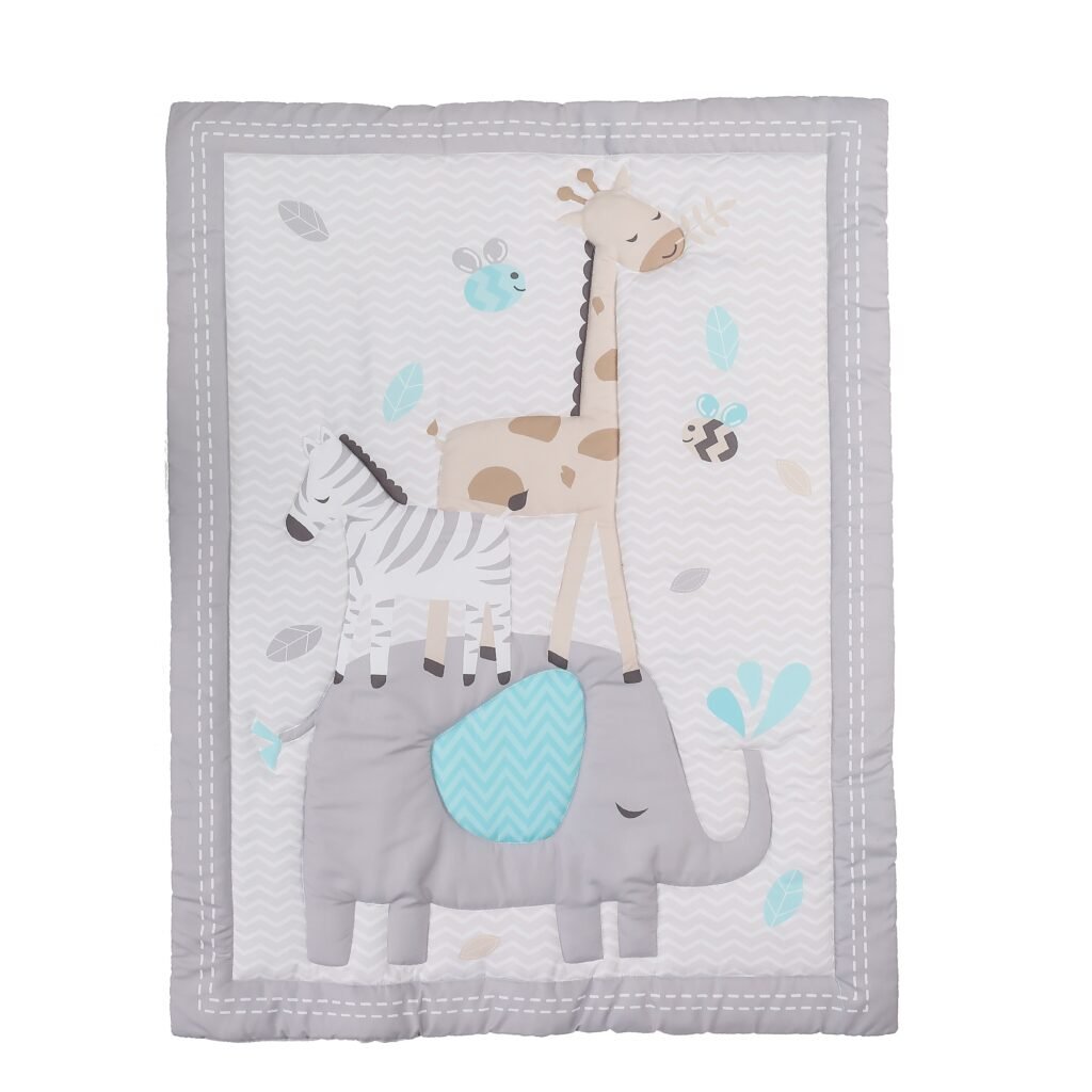 Boobeyeh 5-piece crib bedding set, elephant & giraffe theme.