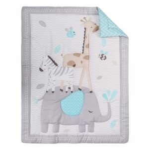 Boobeyeh 5-piece crib bedding set, elephant & giraffe theme.