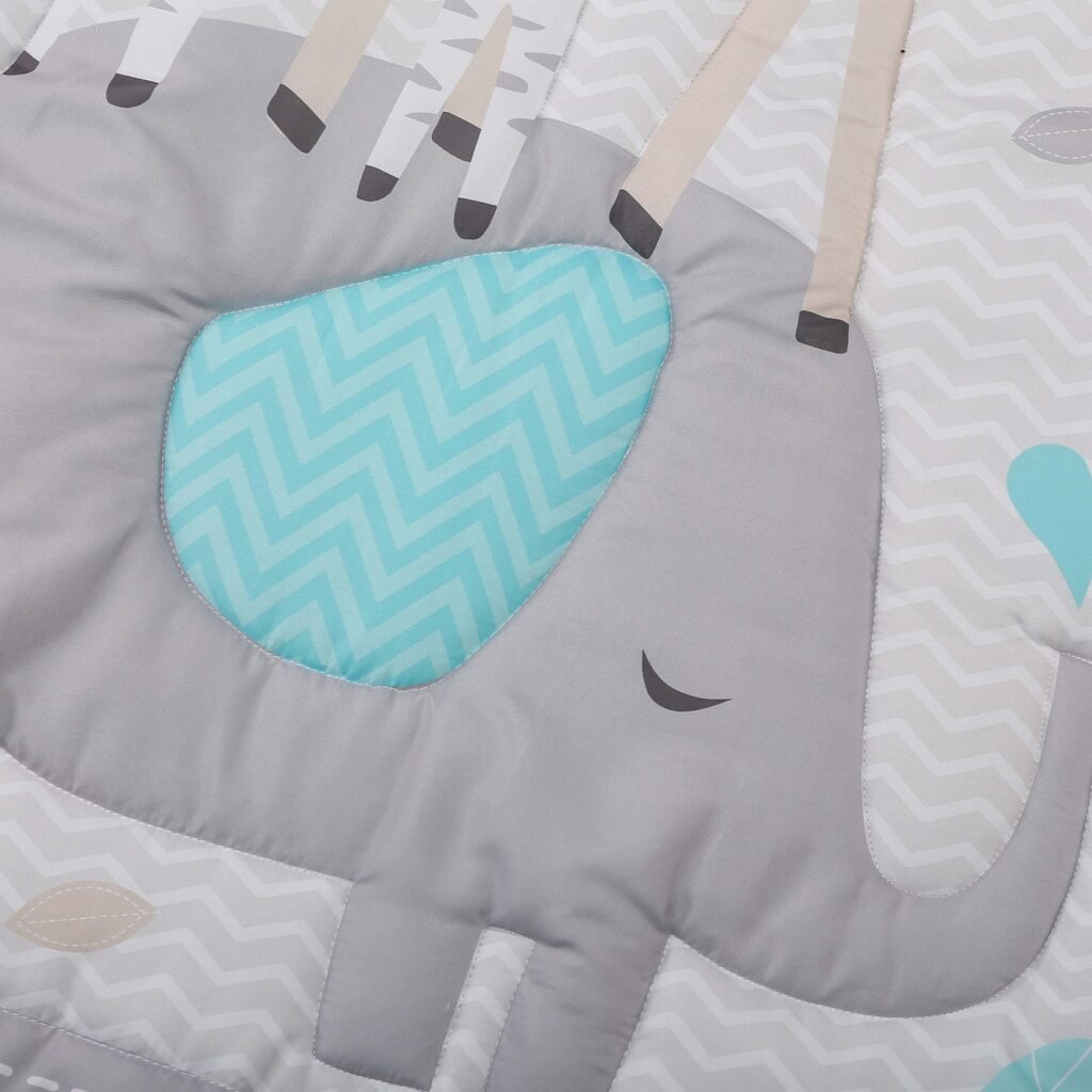 Boobeyeh 5-piece crib bedding set, elephant & giraffe theme.
