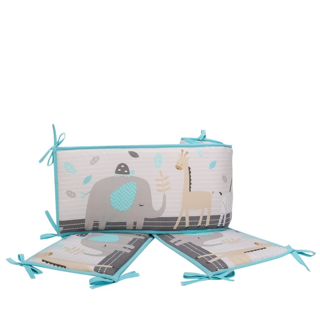 Boobeyeh 5-piece crib bedding set, elephant & giraffe theme.