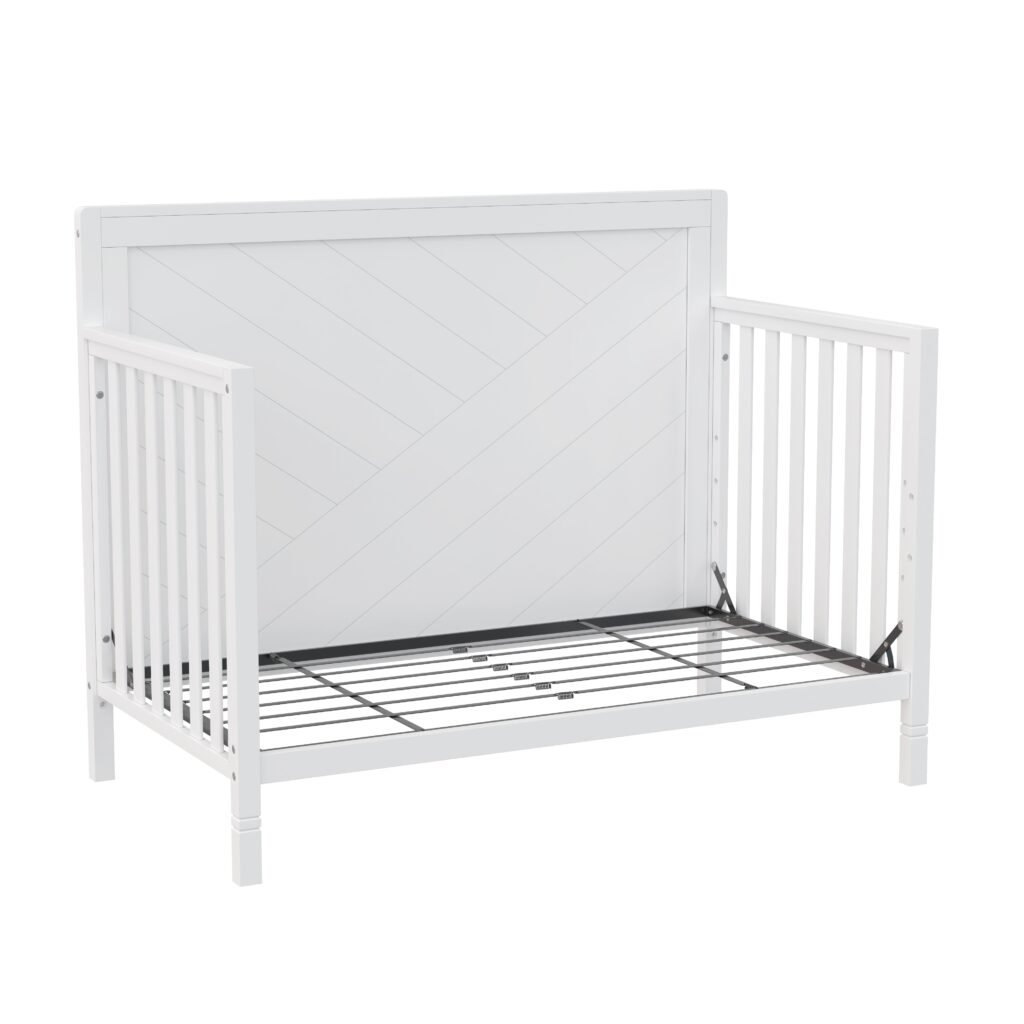 Bebelelo_ModernaCrib_White_Daybed Moderna convertible crib, white