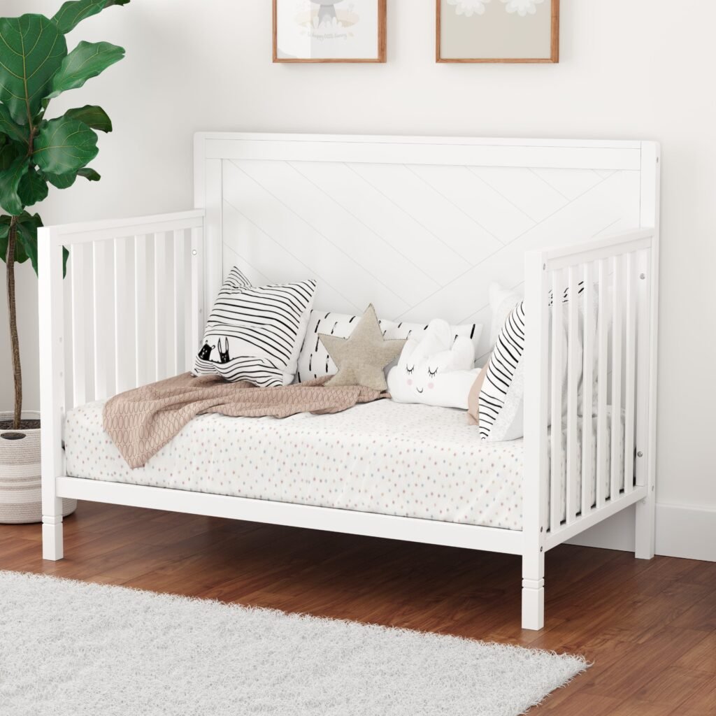 Bebelelo_ModernaCrib_White_DaybedL45RS Moderna convertible crib, white