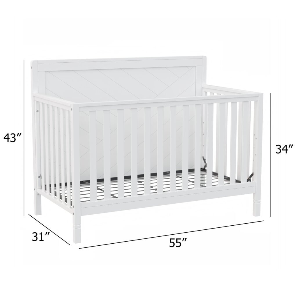 Bebelelo_ModernaCrib_White_Dimension Moderna convertible crib, white