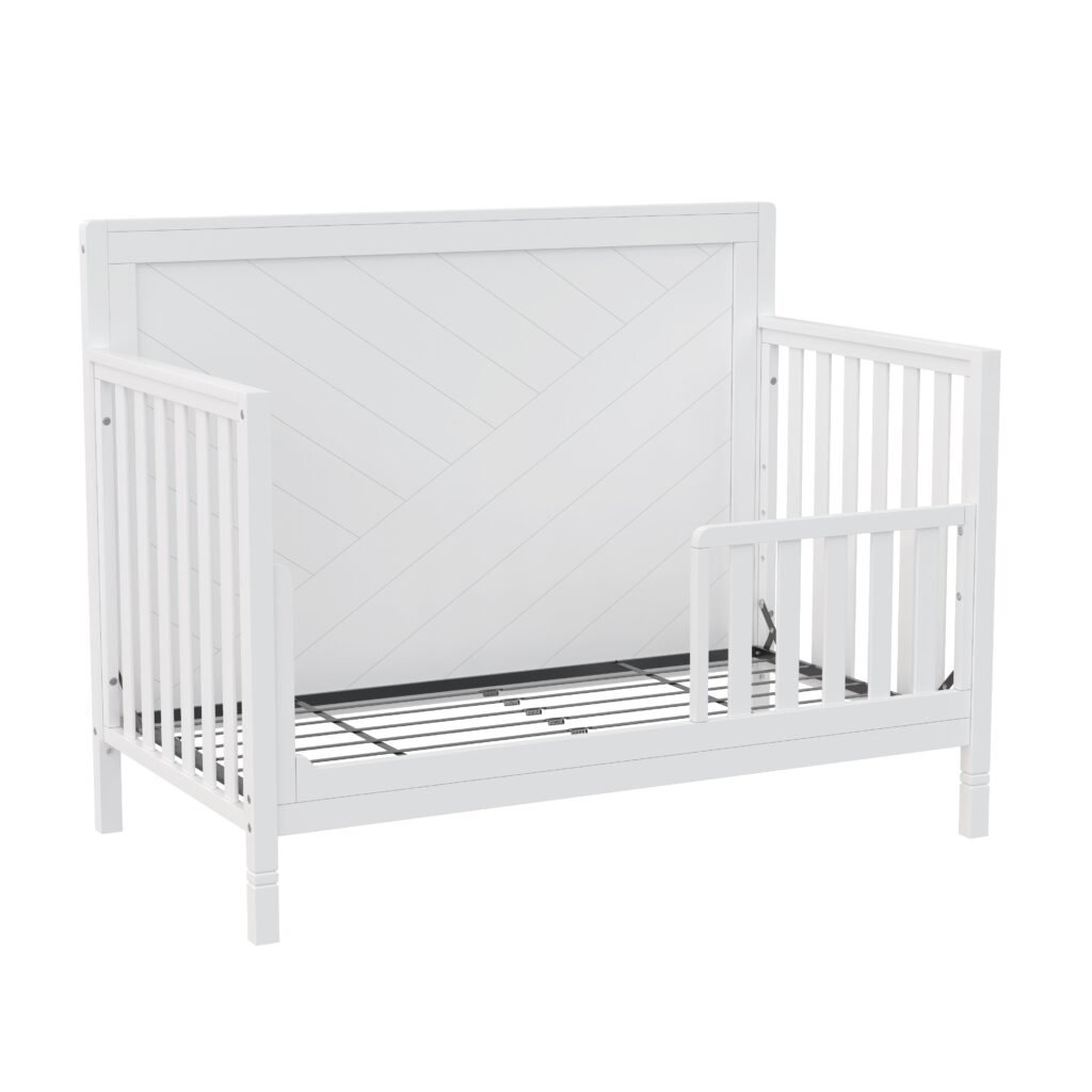 Bebelelo_ModernaCrib_White_L45ToddlerBarrier Moderna convertible crib, white
