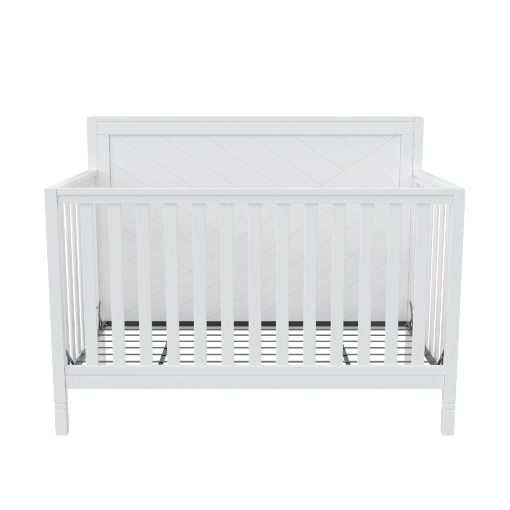 Bebelelo_ModernaCrib_White_Straight_On Moderna convertible crib, white