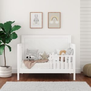 Bebelelo_ModernaCrib_White_ToddlerBarrierFullroom Moderna convertible crib, white