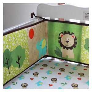 Boobeyeh 4-piece animal crib bedding set, lion, trees, elephant