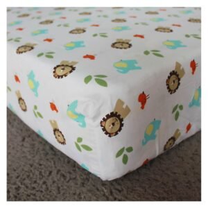 Boobeyeh 4-piece animal crib bedding set, lion, trees, elephant