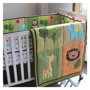 Boobeyeh 4-piece animal crib bedding set, lion, trees, elephant