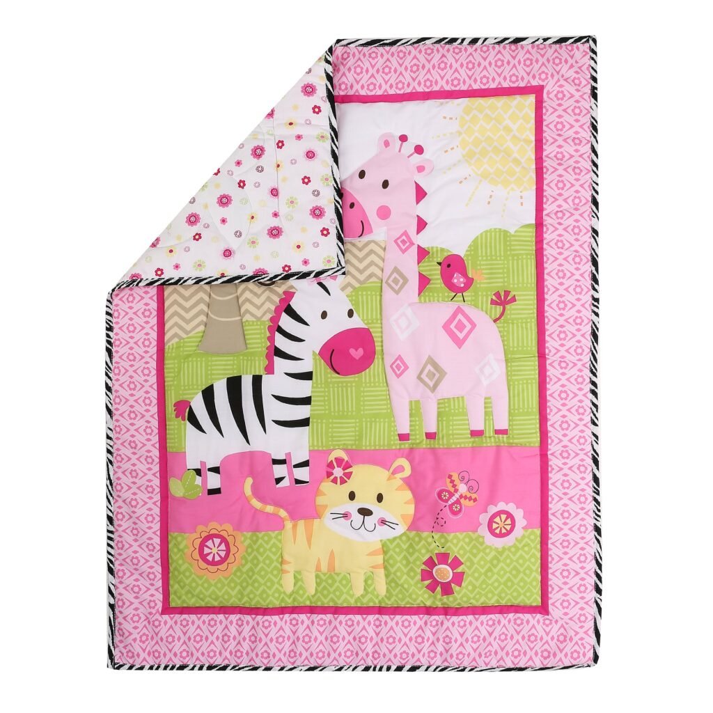 Boobeyeh 4-piece animal nursery crib bedding set pink giraffe