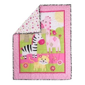 Boobeyeh 4-piece animal nursery crib bedding set pink giraffe