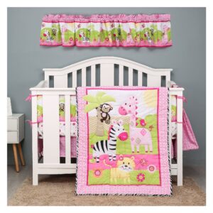 Boobeyeh 4-piece animal nursery crib bedding set pink giraffe