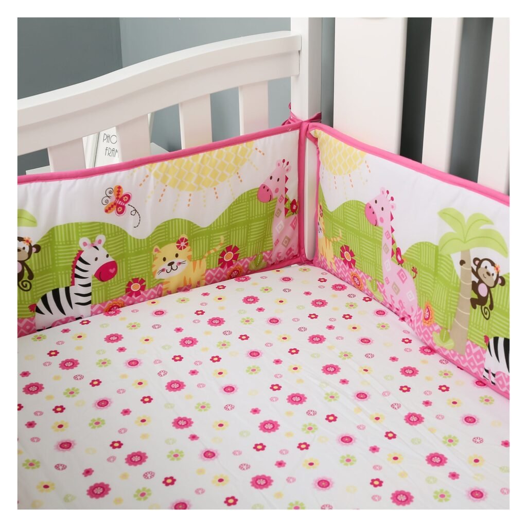 Boobeyeh 4-piece animal nursery crib bedding set pink giraffe