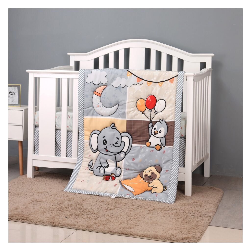 Boobeyeh 5-Piece elephant nursery crib bedding set for babies