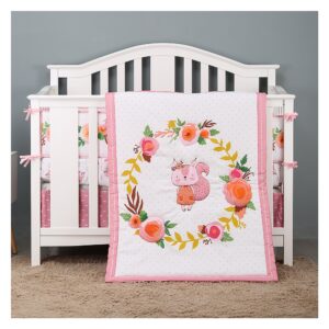 Boobeyeh 5-piece squirrel-themed crib bedding set for new born, pink