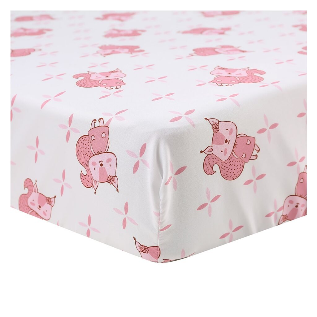 Boobeyeh 5-piece squirrel-themed crib bedding set for new born, pink