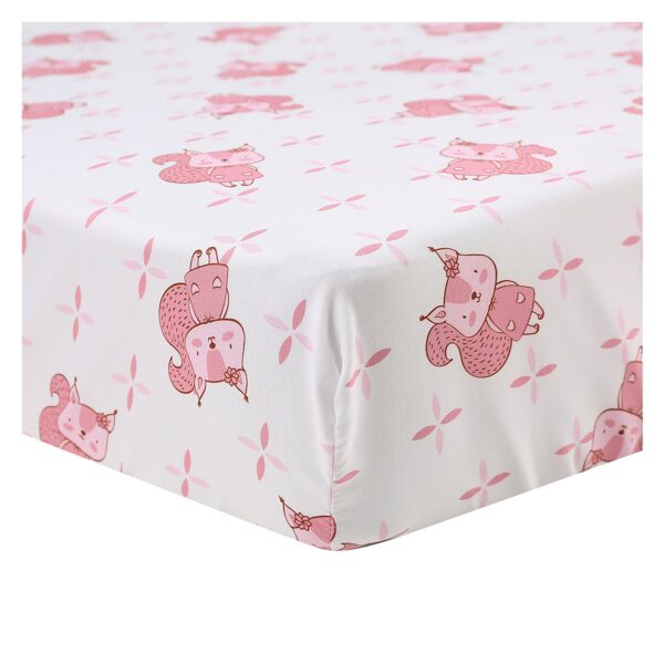 Boobeyeh 5-piece squirrel-themed crib bedding set for new born, pink - Image 2