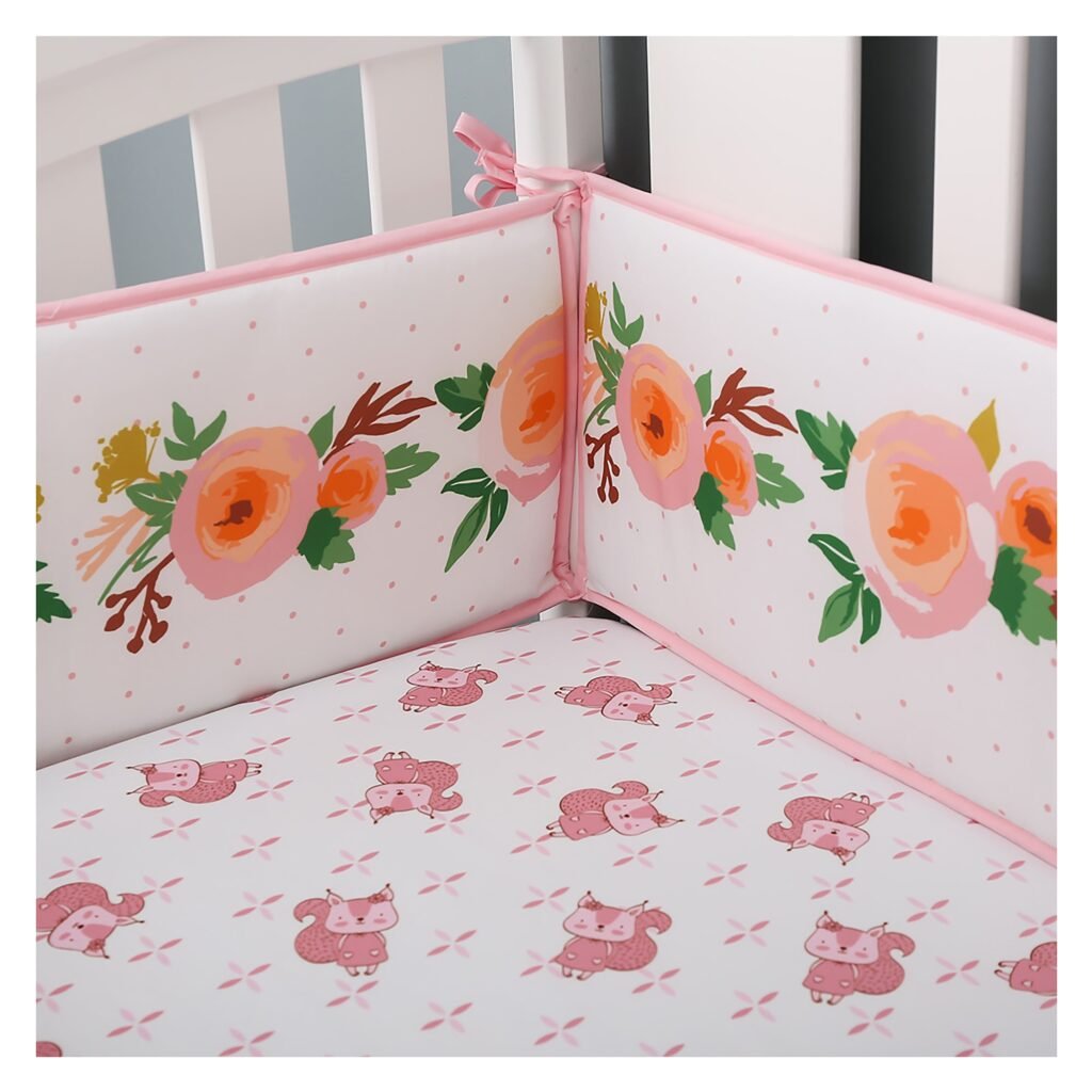 Boobeyeh 5-piece squirrel-themed crib bedding set for new born, pink