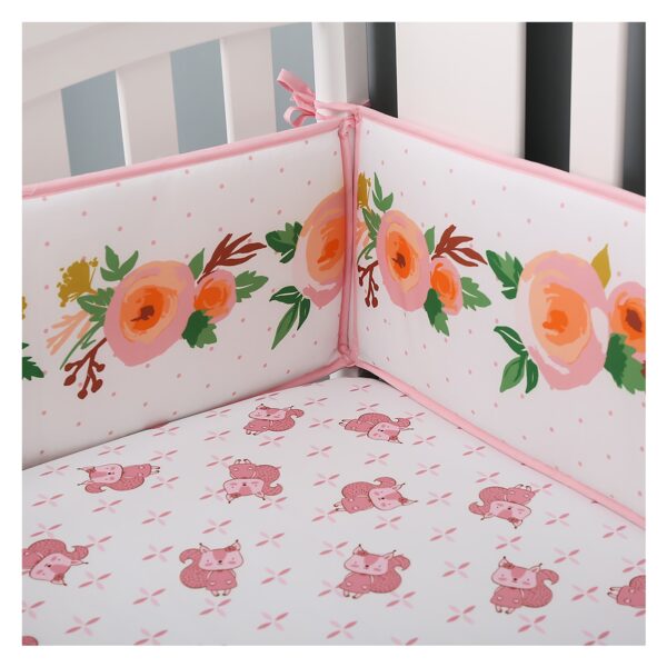 Boobeyeh 5-piece squirrel-themed crib bedding set for new born, pink - Image 3
